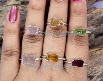 Raw Stone Ring: Sterling Silver Healing Crystal Ring
