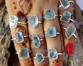 Raw Aquamarine Ring, Aquamarine Rough Ring, 925 Sterling Silver Ring, Handmade Ring, Aquamarine Silver Ring, Healing Crystal Raw Stone Ring
