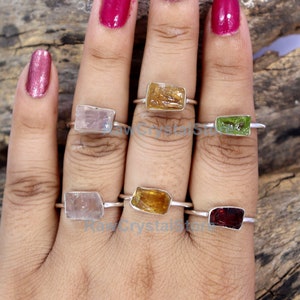 Natural Raw Peridot Ring, Raw Garnet Ring, Raw Citrine Ring, Raw Rose Quartz Ring, Healing Crystal Ring, Raw Stone Ring, Horizontal Ring