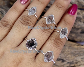 Raw Herkimer Diamond Ring, 925 Sterling Silver, Healing Crystal