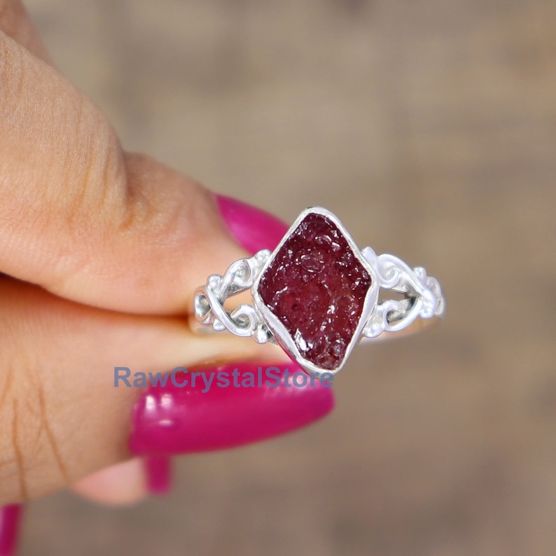 Raw Ruby Sterling Silver Ring: Boho July Birthstone Jewelry image 4
