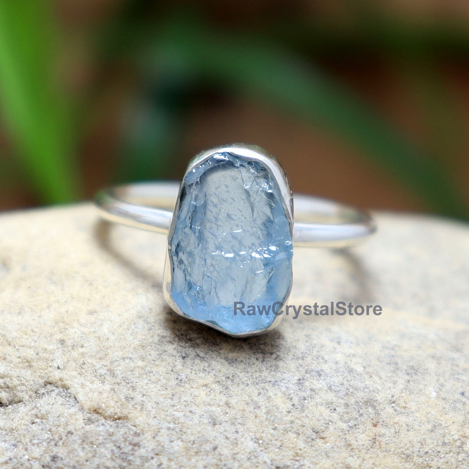Raw Aquamarine Ring Natural Aquamarine Rough Ring 925 Silver Etsy