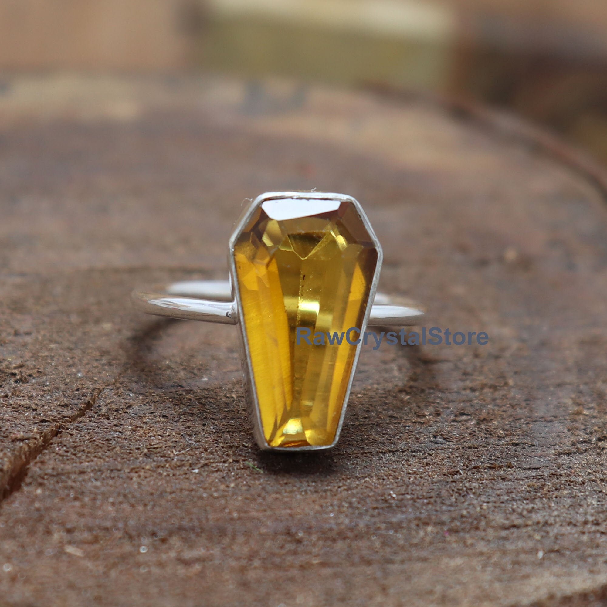 Citrine Gemstone Coffin Ring* 925 Sterling Silver Band Ring*Handmade Ring* Coffin*Meditation Ring*Gift Her Women *Free Shipping*Finger Ring