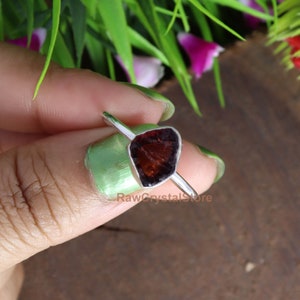 Raw Garnet Ring, Genuine Garnet Raw Ring, Organic Uncut Raw Crystal Ring, 925 Silver Ring, Rough Stone Ring, Minimalist Band Ring, Midi Ring image 6