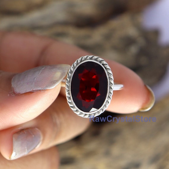 Designer Sterling Silver Ring with Red Stone | Exotic India Art