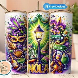 Mardi Gras Tumbler Wrap for 20oz Skinny, Nola Sublimation Design, New Orleans Girls Trip 2026, Digital Download PNG