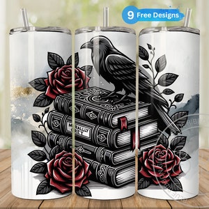 Opakowanie na kubek Gothic Book Tumbler, Morally Grey, 20 uncji, Skinny Romantasy, projekt kubka Romance, Bookish PNG, Spicy Book Club, projekt sublimacji Raven