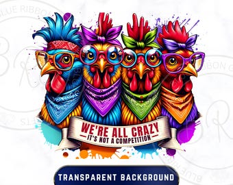 Cute Chicken Clipart, Sublimation Design for Instant Digital Download, Farm Animals Clip Art, 300 DPI Transparent PNG
