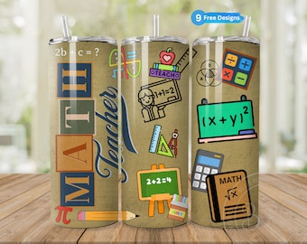 Math Teacher tumbler wrap for 20 oz skinny tumbler, sublimation design for instant digital download, school teacher appreciation week PNG