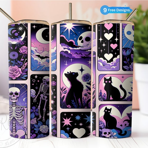 Tarot Cards Tumbler Wrap for 20oz Skinny Straight Tumbler, Witchy Vibes Celestial Sublimation Design, Witch Wicca PNG for Digital Download