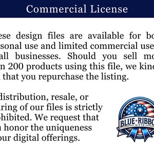 May include: Commercial License text with a blue ribbon logo with a red, white, and blue American flag design. The logo says "Blue Ribbon Gifts".