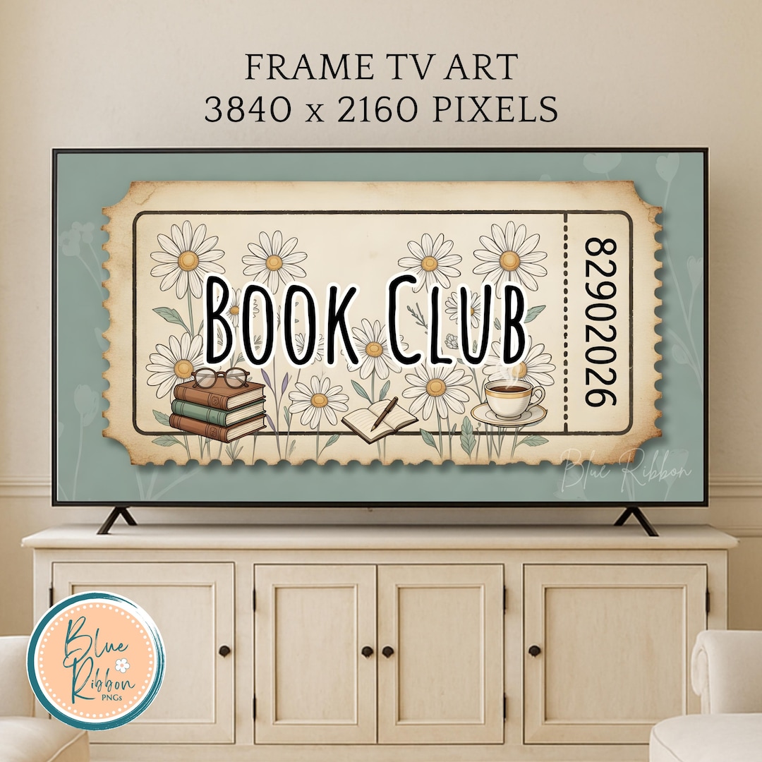Library Stub Book Club Frame TV Art, Library Decor Retro Ticket Stub, Cozy Reading ...