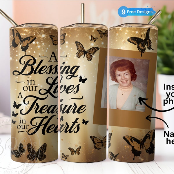 Custom In Loving Memory Photo Tumbler Wrap for 20oz Skinny Tumbler, Loss of Loved One Sublimation Design Digital Download, Sympathy PNG