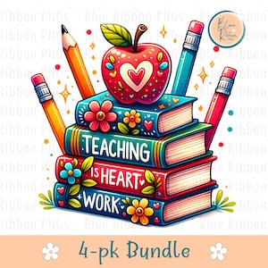 Pacchetto di clipart per insegnanti, PNG per il ritorno a scuola, l'insegnamento è un lavoro di cuore, design per magliette per insegnanti, vita da insegnante, download digitale a sublimazione