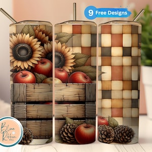 Fall Apples Tumbler Wrap for 20oz Skinny, Autumn Fall Design, Apple PNG, 20 oz Sublimation PNG, Floral Autumn Sunflower, Digital download