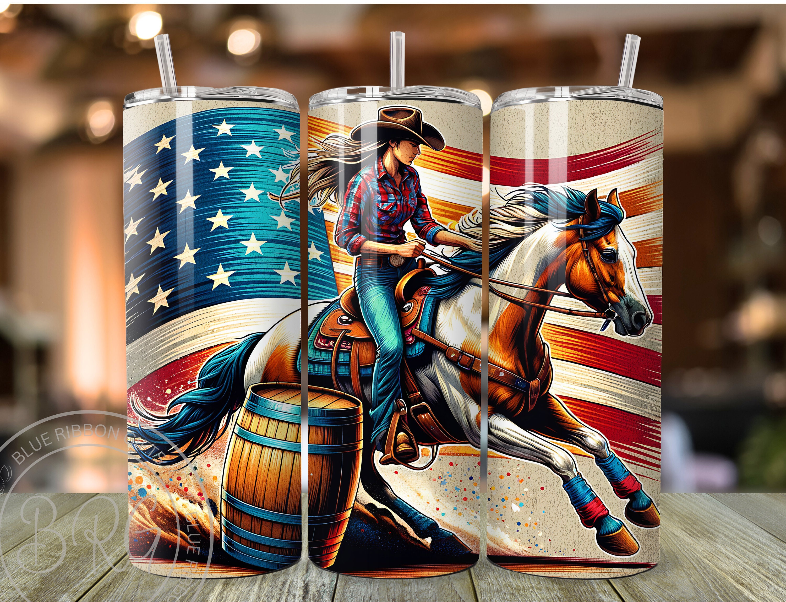 Barrel Racer Rodeo Tumbler Wrap for 20 Oz Skinny Tumbler, Rustic Horse ...