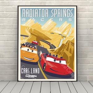 Radiator Springs Racers Poster Disney Attraction poster Cars Land Disneyland Ride Poster California Adventure Posters (4 Hidden Mickeys)