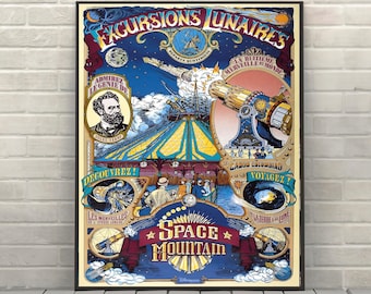Space Mountain Poster Vintage Disney Attraction poster Disney World Posters Tomorrowland Poster Magic Kingdom Euro Disneyland Wall Art