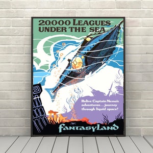 20,000 Leagues Under the Sea Poster Fantasyland Poster Disney Attraction poster Magic Kingdom Poster Disney World Posters Disneyland Poster