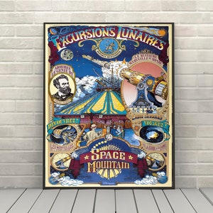Space Mountain Poster Vintage Disney Attraction poster Disney World Posters Tomorrowland Poster Magic Kingdom Euro Disneyland Wall Art