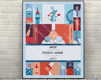 Pôster de comida e vinho Epcot Pôster de atração do Epcot Pôster vintage da Disney Pôsteres do mundo da Disney Pôster de Ratatouille
