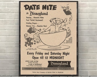 Date Nite at Disneyland Poster Disney Attraction poster Magic Kingdom Disneyland Date Night Disney World Posters Disneyland Wall Art