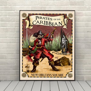 Pirates of the Caribbean Poster New Orleans Square Poster Disney Attraction poster Disney World Posters Disneyland Poster - 1 Hidden Mickey