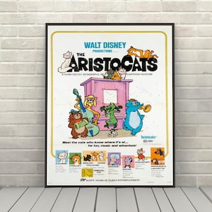 Aristocats Poster Vintage Disney Movie Poster Classic Disney World Posters Disneyland Poster
