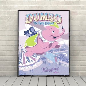 Dumbo the Flying Elephant Poster Vintage Disney Attraction Poster Fantasyland Classic Disney Poster Disneyland Posters Disney World  Poster