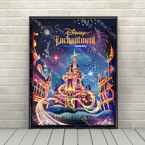 Encantamiento Espectáculo de fuegos artificiales Póster de atracciones disney Póster Disney World Magic Kingdom Póster Calle principal Castillo de Cenicienta (2 Mickeys ocultos)