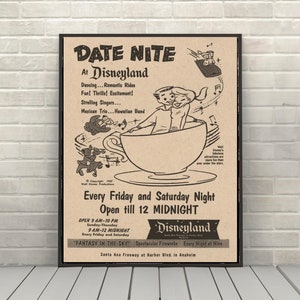 Date Nite at Disneyland Poster Disney Attraction poster Magic Kingdom Disneyland Date Night Disney World Posters Disneyland Wall Art