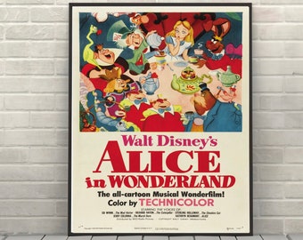 Alice in Wonderland Poster Vintage Disney Film Poster Classic Disney Poster Disney World Posters Disneyland Poster