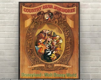 Country Bear Jamboree Poster Vintage Disney Poster Disney Attraction poster Disney World Disneyland Magic Kingdom Frontierland Poster