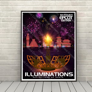Illuminations Reflections of Earth Poster Epcot Firework show Poster Disney Attraction poster Disney World Posters - 2 Hidden Mickeys