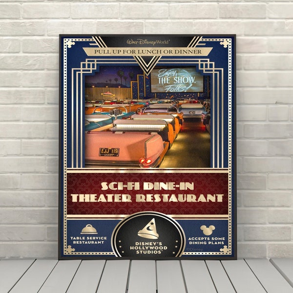 Sci Fi Diner Poster Disney Poster Disney Attraction posters Disney World Hollywood Studios Posters Restaurant Poster