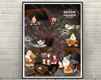 Zeven DwergMijn Trein Poster Disney Attractie poster Vintage Disney World Posters Fantasyland Poster Magic Kingdom Wall Art Sneeuwwitje