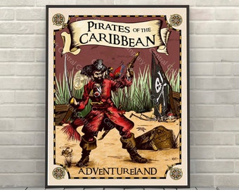 Pirates of the Caribbean Poster Adventureland Poster Disney Attraction poster Disney World Posters Disneyland Poster
