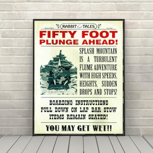 Splash Mountain Poster Fifty Foot Plunge A Head Frontierland Poster Disney Attraction poster Magic Kingdom Disney World Posters Disneyland