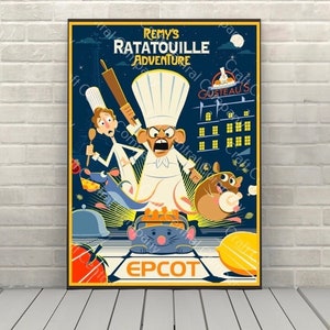 Remy&#39;s Ratatouille Adventure Poster Epcot Attraction Poster Vintage Disney Poster France Pavilion Disney World Posters - (3 Hidden Mickeys)