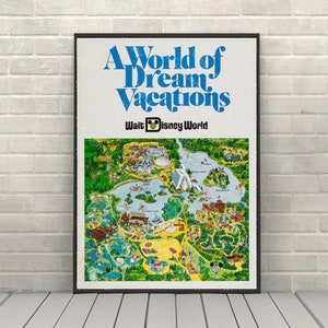 Disney A World Of Dram Vacations Poster Disney World Kaart Poster Vintage Disney Attractie poster Disney World Posters Wall Art