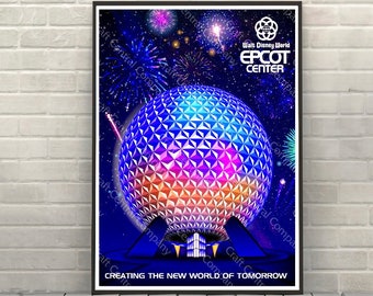 Epcot Poster Spaceship Earth Poster Vintage Disney Attraction poster Disney World Posters Illuminations Fireworks Poster