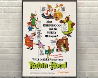 Robin Hood Poster Vintage Disney Movie Poster Classic Disney World Posters Disneyland Poster