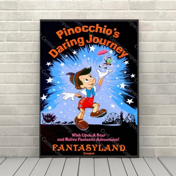 Pinocchio's Daring Journey Poster Vintage Disney Poster Classic Walt Disney Attraction Poster Disney World Posters Disneyland Poster