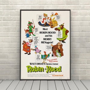 Robin Hood Poster Vintage Disney Movie Poster Classic Disney World Posters Disneyland Poster