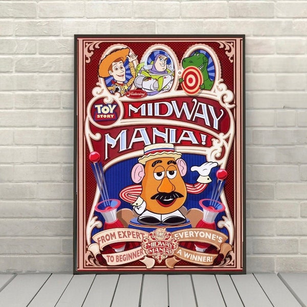 Toy Story Midway Mania Poster Disney Posters Disney Attraction poster Disney World Hollywood Studios Posters Toy Story Land Wall Art