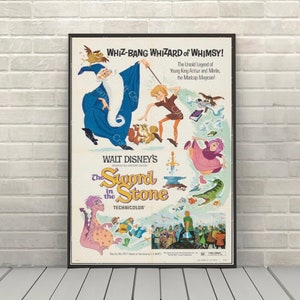 The Sword and the Stone Poster Disney Movie poster Vintage Disney Poster Classic Disney World Posters Magic Kingdom Wall Art