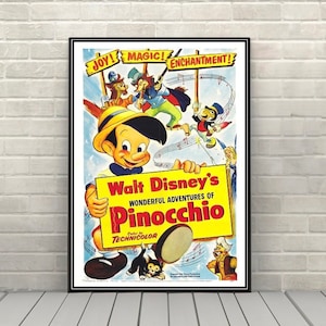 Pinocchio Poster Vintage Disney Movie Poster Classic Walt Disney Poster Disney World Posters Disneyland Poster