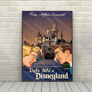 Date Nite at Disneyland Poster Disney Attraction poster Magic Kingdom Disneyland Date Night Disney World Posters Disneyland Wall Art