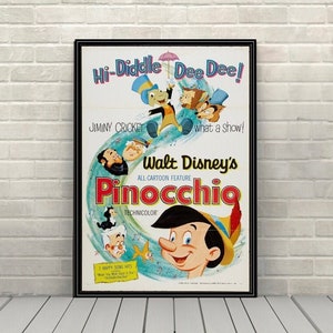 Pinocchio Poster Vintage Disney Movie Poster Classic Walt Disney Poster Disney World Posters Disneyland Poster