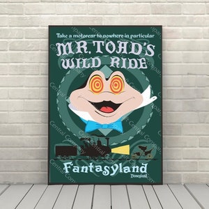 Mr. Toads Wild Ride Poster Fantasyland Poster Vintage Disney Attraction poster Magic Kingdom Classic Disney World Posters Disneyland